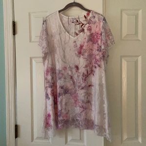 Pink floral top with lace overlay